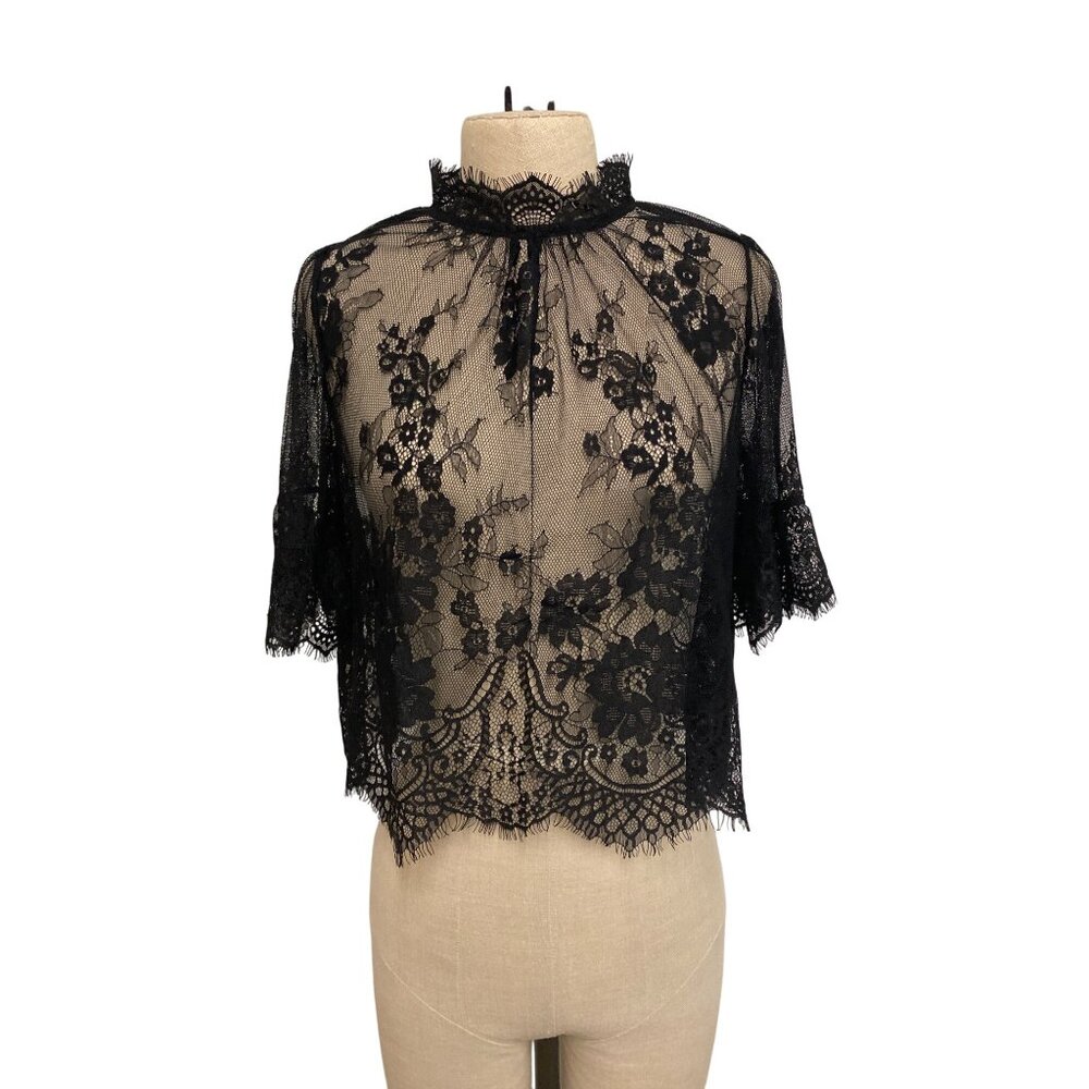 Forever 21 Black Lace Floral Top S